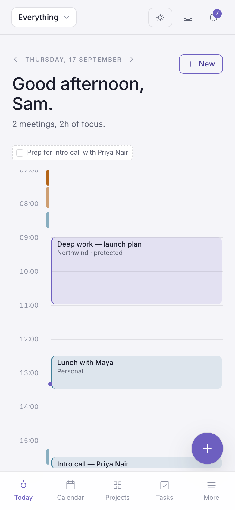 Today on a phone, with the tab bar at the bottom and the round + button